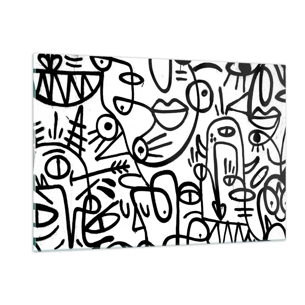 Quadro su vetro - Astrazione in bianco e nero con occhi, volti e linee - 120x80cm - Volti e miraggi - Decorazione murale moderna per soggiorno e camera da letto ARTTOR