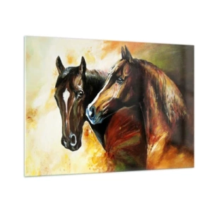 Quadro su vetro - Due cavalli in una composizione artistica e dinamica - 100x70cm - Due volte più grazia - Decorazione murale moderna per soggiorno e camera da letto ARTTOR