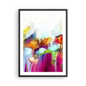 Poster in cornice nera - Fiori astratti dai colori intensi su sfondo bianco - 50x70cm - L'arcobaleno è fiorito - Decorazione murale moderna per soggiorno e camera da letto ARTTOR