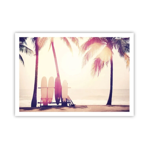 Poster - Palme e tavole da surf sulla spiaggia sotto il sole - 100x70cm - Sarà un giorno fantastico - Decorazione murale moderna per soggiorno e camera da letto ARTTOR