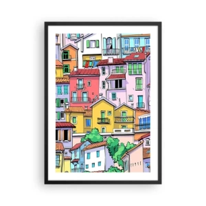 Poster in cornice nera - Case popolari colorate in stile illustrativo - 50x70cm - Città allegra - Decorazione murale moderna per soggiorno e camera da letto ARTTOR