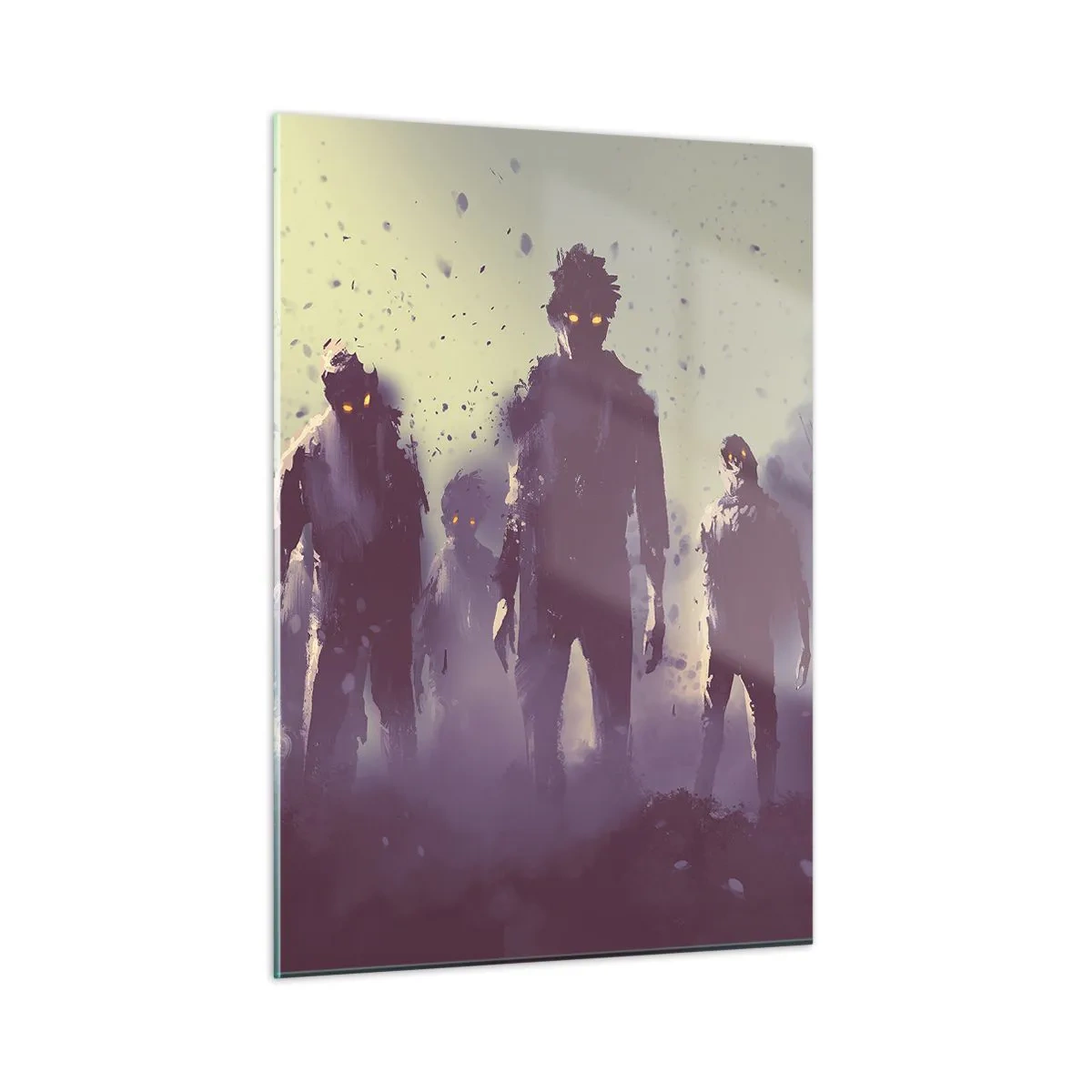 Quadro su vetro - Un'illustrazione scura di un gruppo di figure nella nebbia - 50x70cm - Attenzione! Arrivano - Decorazione murale moderna per soggiorno e camera da letto ARTTOR