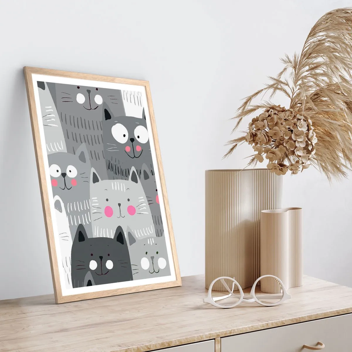 Poster in cornice rovere chiaro - Il mondo dei gatti - 70x100 cm