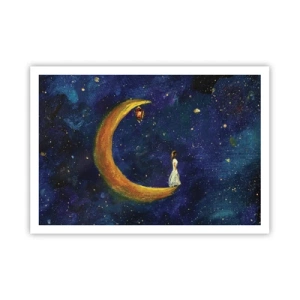 Poster - Una ragazza in piedi sulla luna in un cielo stellato - 100x70cm - Il richiamo del mondo - Decorazione murale moderna per soggiorno e camera da letto ARTTOR