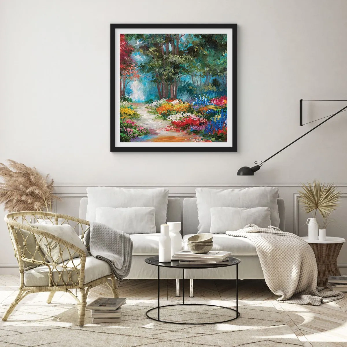 Poster in cornice nera - Il giardino del bosco d'aprile - 30x30 cm