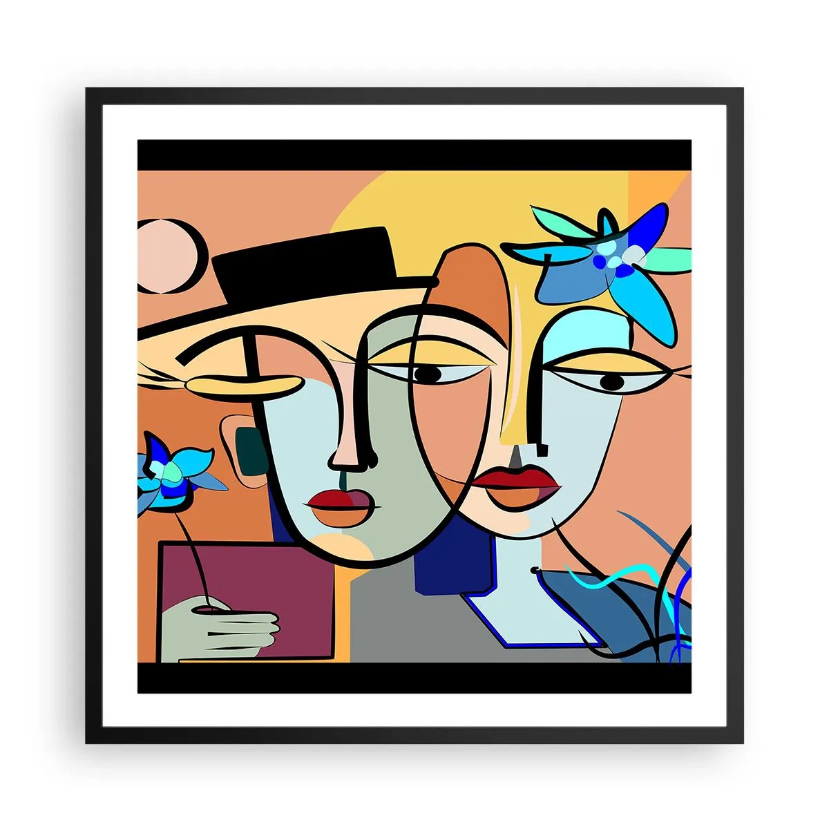 Poster in cornice nera - Appuntamento in stile Picasso - 60x60 cm