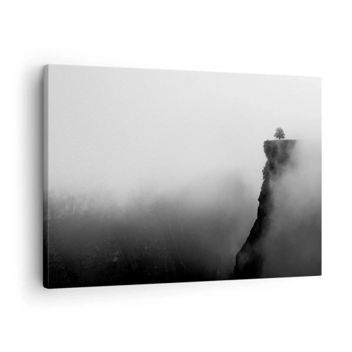 Quadro su tela - Stampe su Tela - Un albero solitario sul bordo di una scogliera circondato dalla nebbia - 70x50cm - Al confine del mondo - Decorazione murale moderna per soggiorno e camera da letto ARTTOR