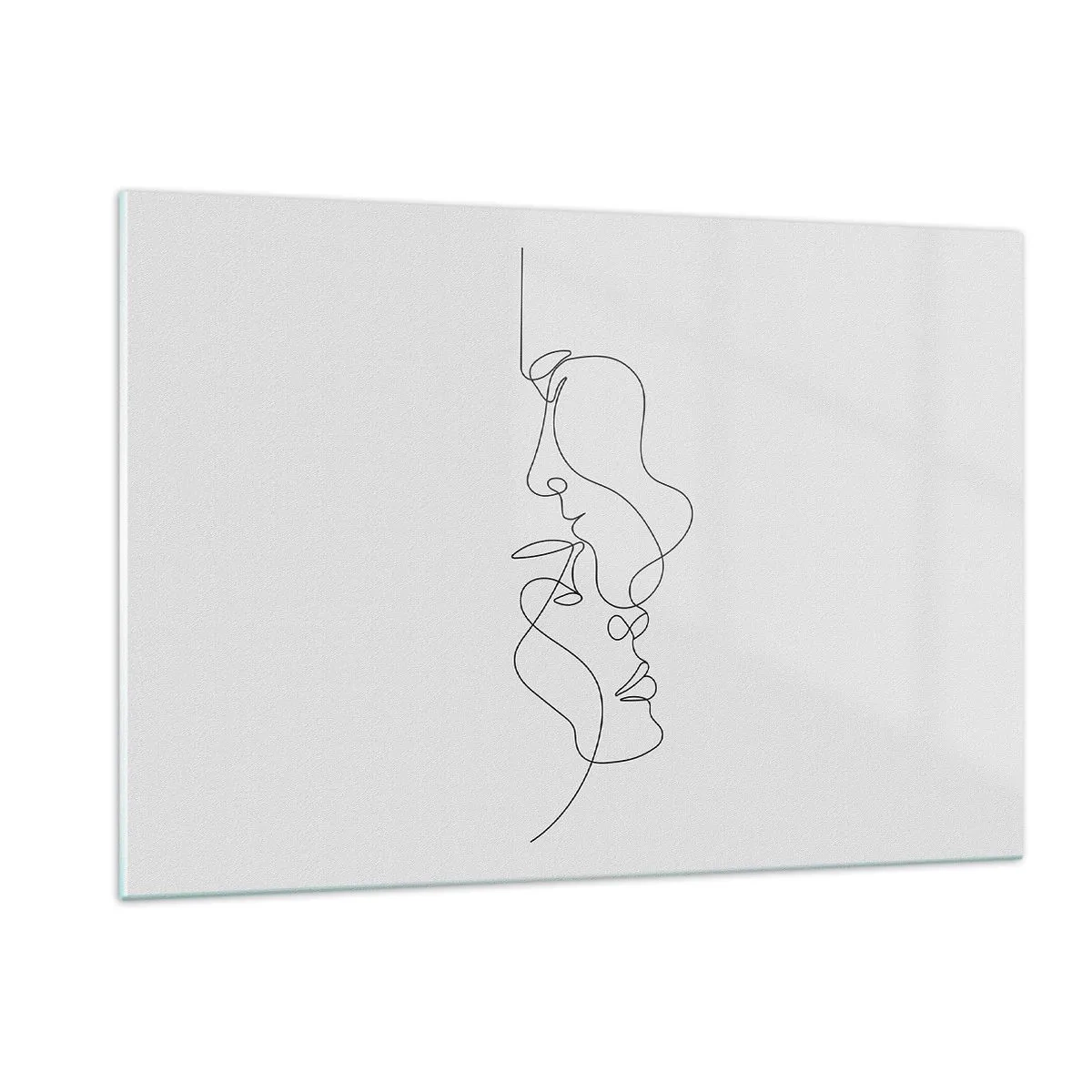 Quadro su vetro - Un delicato disegno di due volti in un unico contorno - 120x80cm - Il calore dei desideri malinconici - Decorazione murale moderna per soggiorno e camera da letto ARTTOR