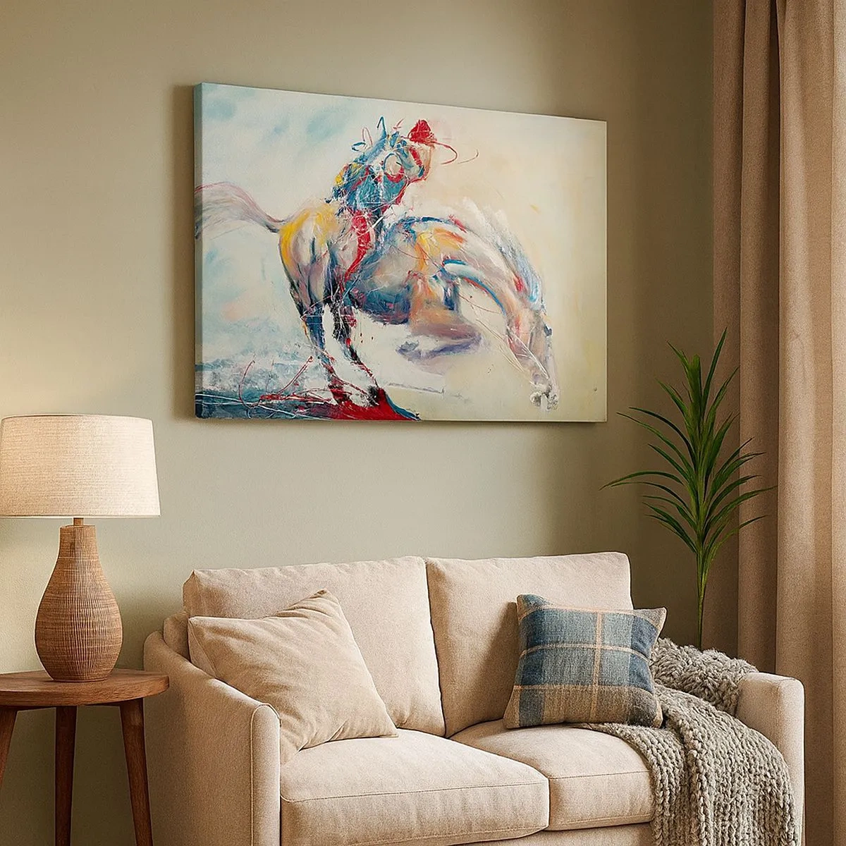 Quadro su tela - Stampe su Tela - Un'immagine dinamica di un cavallo in stile artistico astratto. - 70x50cm - Tieniti, voliamo - Decorazione murale moderna per soggiorno e camera da letto ARTTOR