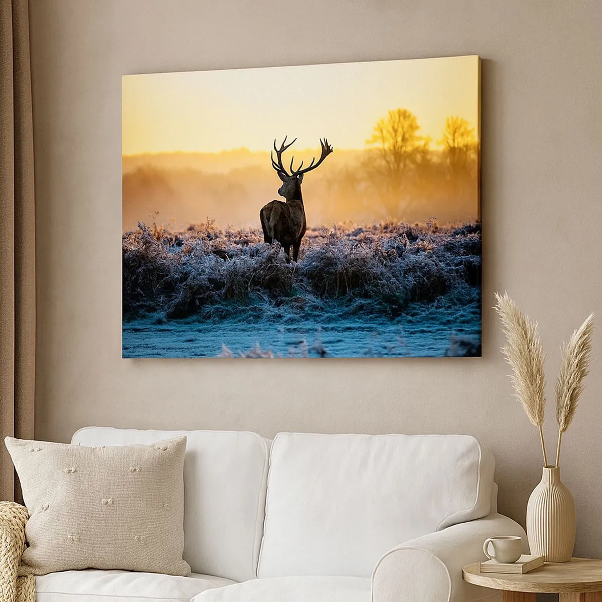 Quadro su tela - Stampe su Tela - Un cervo in una radura gelida all'alba - 70x50cm - Incoronato nelle sue terre - Decorazione murale moderna per soggiorno e camera da letto ARTTOR