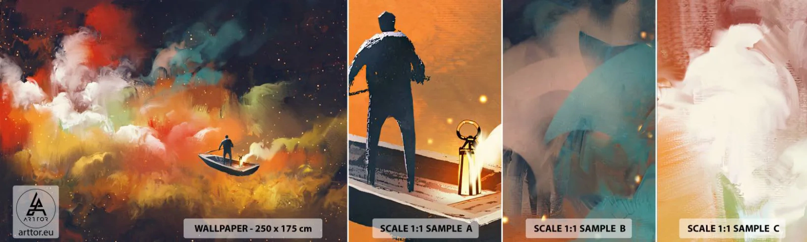 Campione Di Fotomurale Standard Eco - In barca attraverso la galassia - Astrazione, Fantasia, Viaggio - 100x30 cm