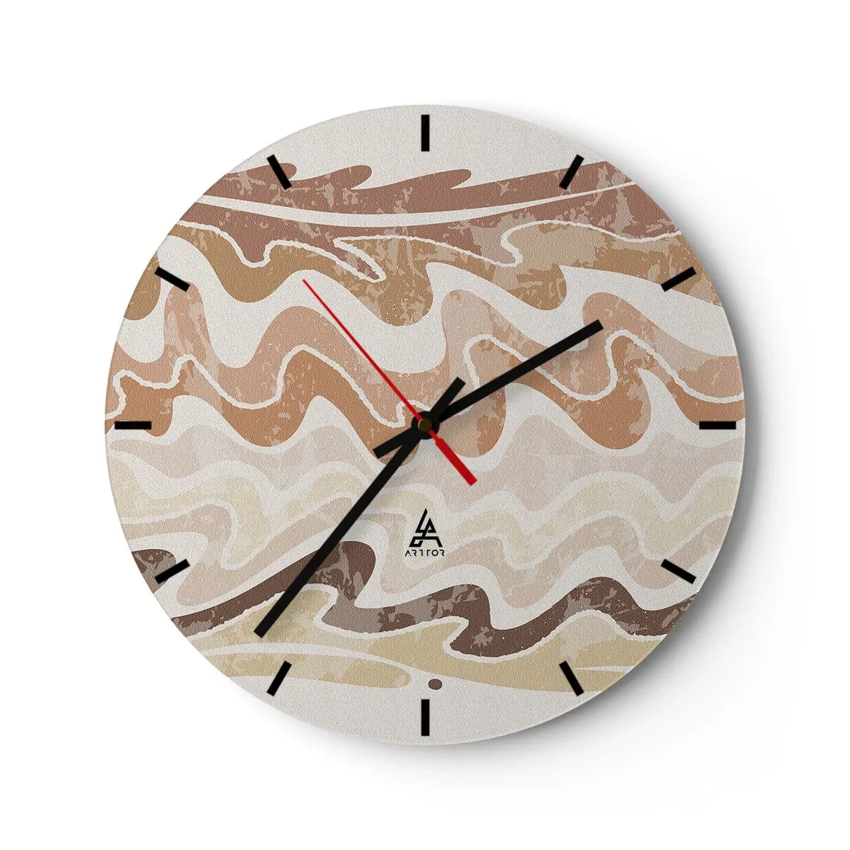 Orologio da parete - Orologio in Vetro - Linee ondulate in tonalità calde e sabbiose - 30x30cm - Buona energia - buone emozioni - Decorazione murale moderna per soggiorno, cucina e camera da letto ARTTOR