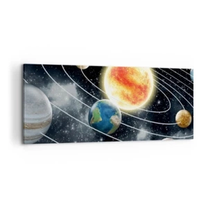 Quadro su tela - Stampe su Tela - Sistema solare con pianeti e sole nello spazio - 120x50cm - Danza cosmica - Decorazione murale moderna per soggiorno e camera da letto ARTTOR