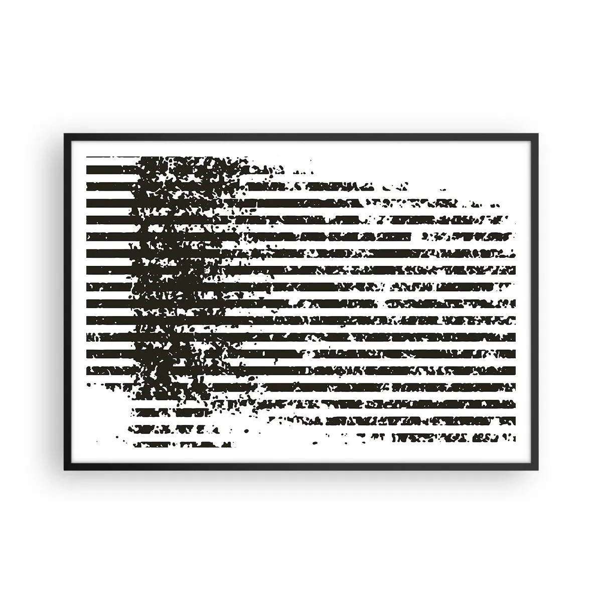 Poster in cornice nera - Linee astratte con effetto invecchiato in bianco e nero - 100x70cm - Ritmo e rumore - Decorazione murale moderna per soggiorno e camera da letto ARTTOR