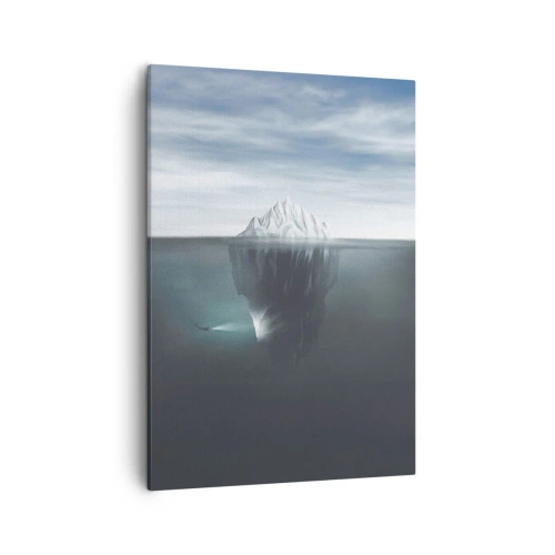 Quadro su tela - Stampe su Tela - Un iceberg in acqua con un sub e un riflettore sotto la superficie. - 50x70cm - Mistero sottomarino - Decorazione murale moderna per soggiorno e camera da letto ARTTOR