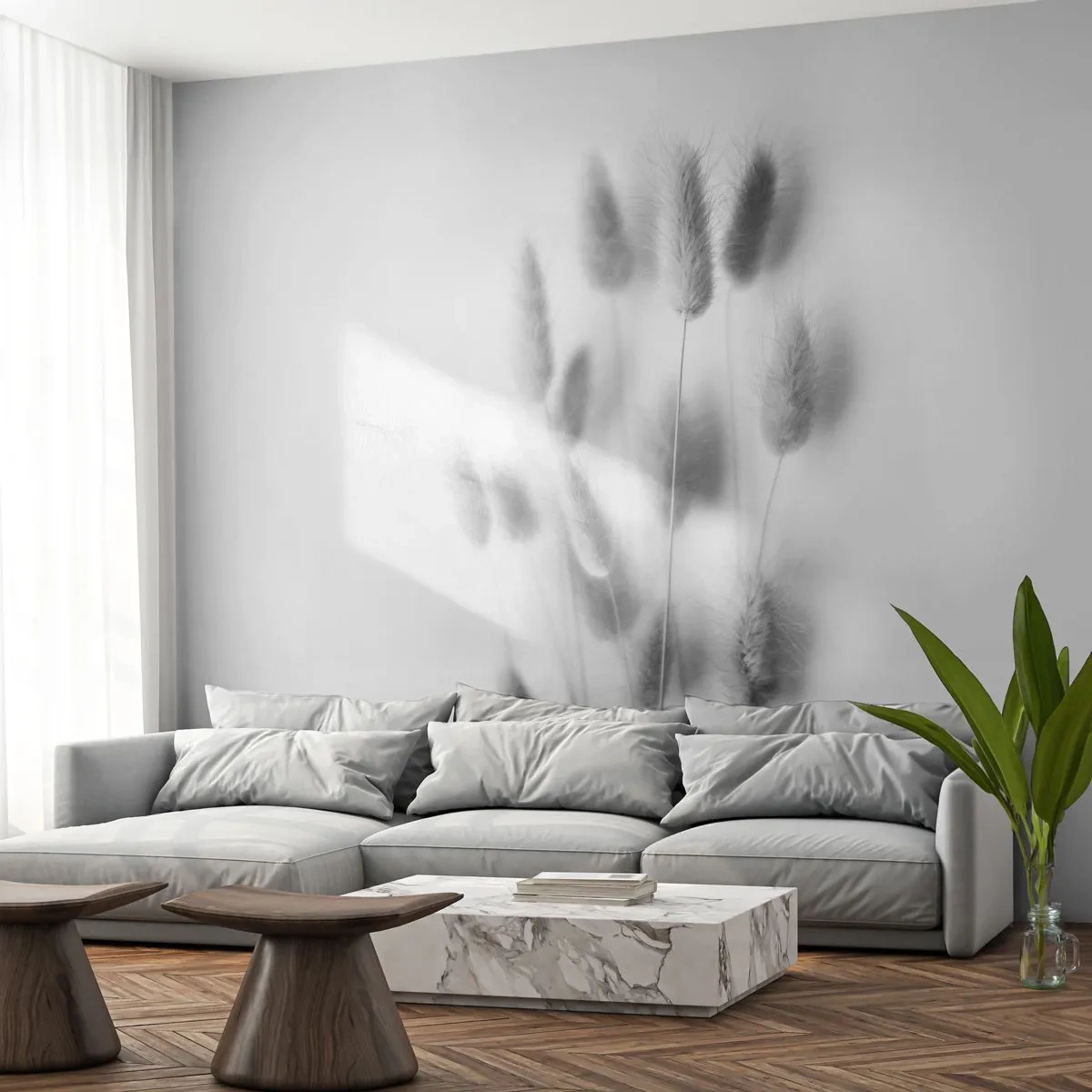 Fotomurali Premium Canvas - Erba soffice - Erba, Bianco e nero, Fiori - 500x350 cm
