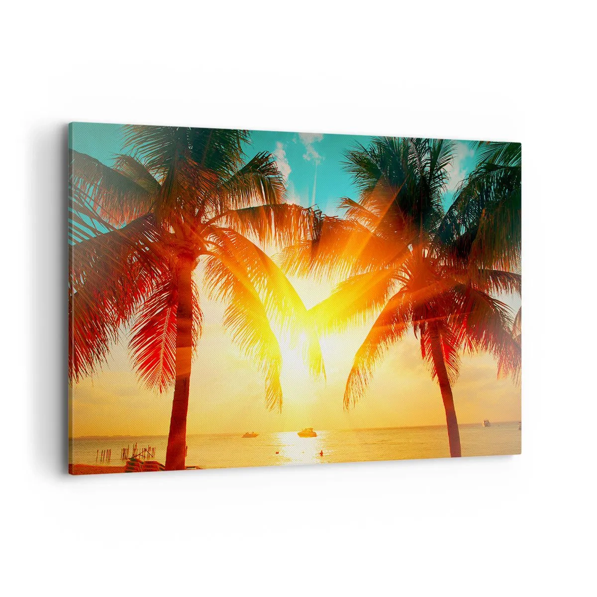 Quadro su tela - Stampe su Tela - Palme illuminate dalla calda luce del sole al tramonto - 120x80cm - Coppia esotica - Decorazione murale moderna per soggiorno e camera da letto ARTTOR
