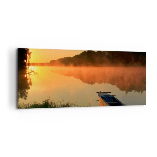 Quadro su tela - Stampe su Tela - Alba sull'acqua, come uno specchio - 100x40 cm