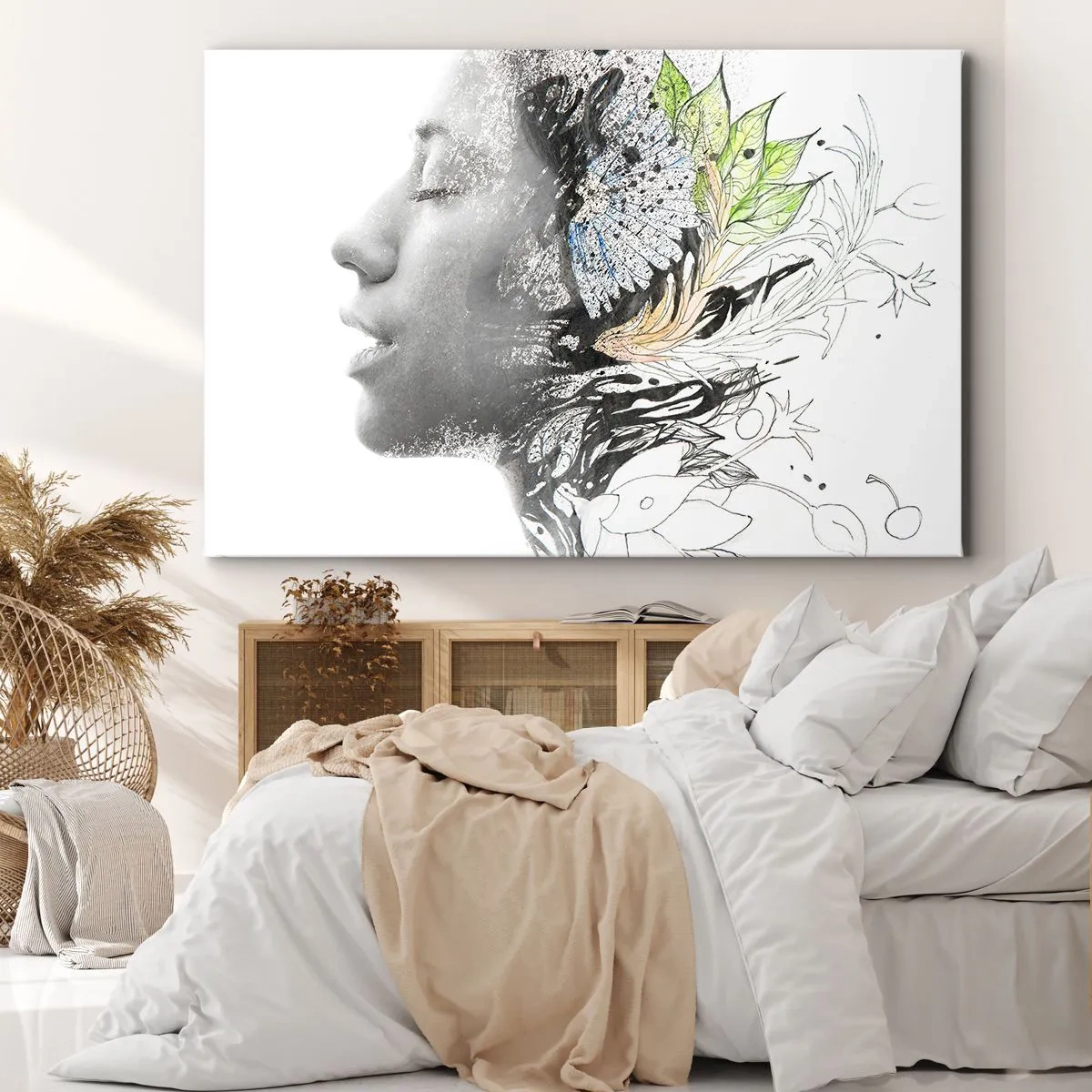 Quadro su tela - Stampe su Tela - Profilo di una donna in un collage artistico di natura e oscurità - 100x70cm - Immersa nella natura - Decorazione murale moderna per soggiorno e camera da letto ARTTOR