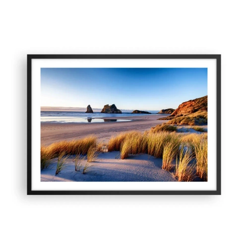 Poster in cornice nera - Una spiaggia pittoresca con vista sulle rocce e sul mare al tramonto - 70x50cm - Per i cercatori di pace - Decorazione murale moderna per soggiorno e camera da letto ARTTOR