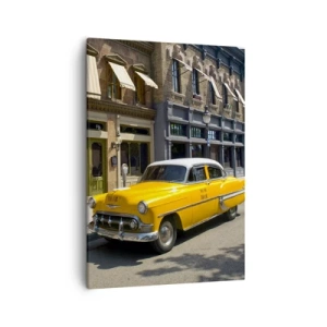 Quadro su tela - Stampe su Tela - Un taxi giallo su una strada fiancheggiata da case popolari - 50x70cm - Tanto tempo fa in America - Decorazione murale moderna per soggiorno e camera da letto ARTTOR
