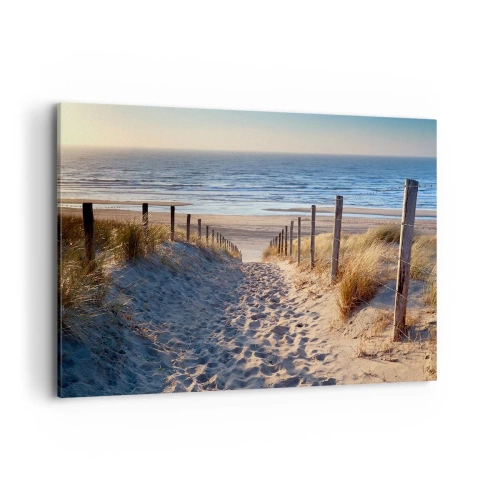 Quadro su tela - Stampe su Tela - Sentiero tra le dune che conduce alla spiaggia - 120x80cm - Rumore del mare, uccelli che cantano, spiaggia selvatica tra i cespugli... - Decorazione murale moderna per soggiorno e camera da letto ARTTOR