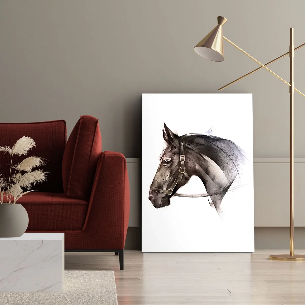 Quadro su tela - Stampe su Tela - Un profilo di cavallo in una delicata forma artistica su uno sfondo bianco - 50x70cm - Che grazia - Decorazione murale moderna per soggiorno e camera da letto ARTTOR