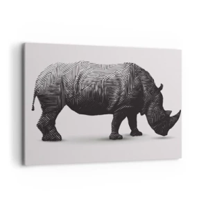 Quadro su tela - Stampe su Tela - Silhouette grafica di un rinoceronte in un motivo bianco e nero - 100x70cm - La bellezza geometrica della natura - Decorazione murale moderna per soggiorno e camera da letto ARTTOR