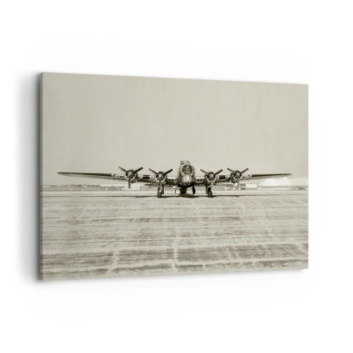 Quadro su tela - Stampe su Tela - Aereo storico all'aeroporto in seppia - 100x70cm - Pronto come sempre - Decorazione murale moderna per soggiorno e camera da letto ARTTOR