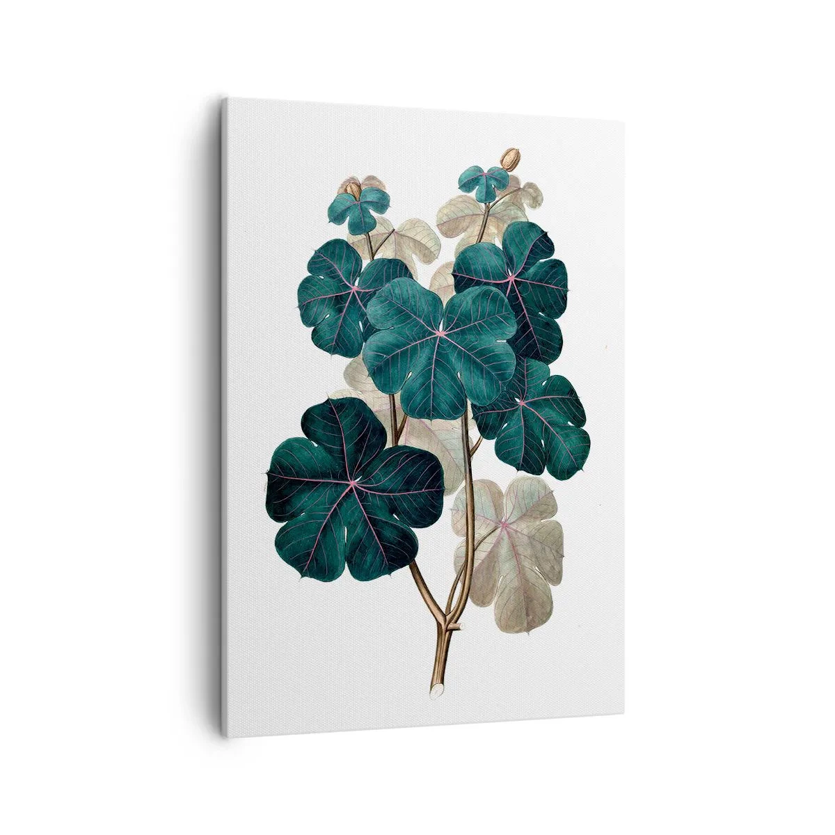 Quadro su tela - Stampe su Tela - Illustrazione botanica con foglie nei toni del verde e del beige - 50x70cm - Dal vecchio erbario - Decorazione murale moderna per soggiorno e camera da letto ARTTOR