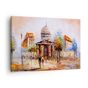 Quadro su tela - Stampe su Tela - Scena cittadina impressionista con un edificio storico - 70x50cm - Passeggiata a Parigi - Decorazione murale moderna per soggiorno e camera da letto ARTTOR