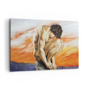 Quadro su tela - Stampe su Tela - Un uomo perso nei suoi pensieri sullo sfondo di un tramonto - 120x80cm - Immerso in se stesso - Decorazione murale moderna per soggiorno e camera da letto ARTTOR