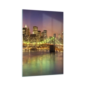 Quadro su vetro - Ponte illuminato in una città moderna di notte - 70x100cm - Qui la luce non si spegne mai - Decorazione murale moderna per soggiorno e camera da letto ARTTOR