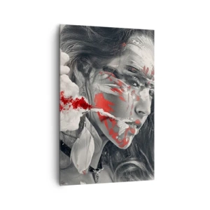 Quadro su tela - Stampe su Tela - Ritratto artistico di una donna con accenti rossi astratti - 80x120cm - Nei vapori dell'assurdo - Decorazione murale moderna per soggiorno e camera da letto ARTTOR