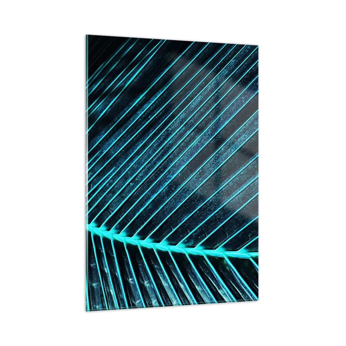 Quadro su vetro - Macrofotografia di una foglia di palma nelle tonalità del turchese - 50x70cm - La struttura del verde - Decorazione murale moderna per soggiorno e camera da letto ARTTOR
