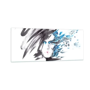 Quadro su vetro - Ritratto di sensualità in grigio e azzurro - 100x40 cm