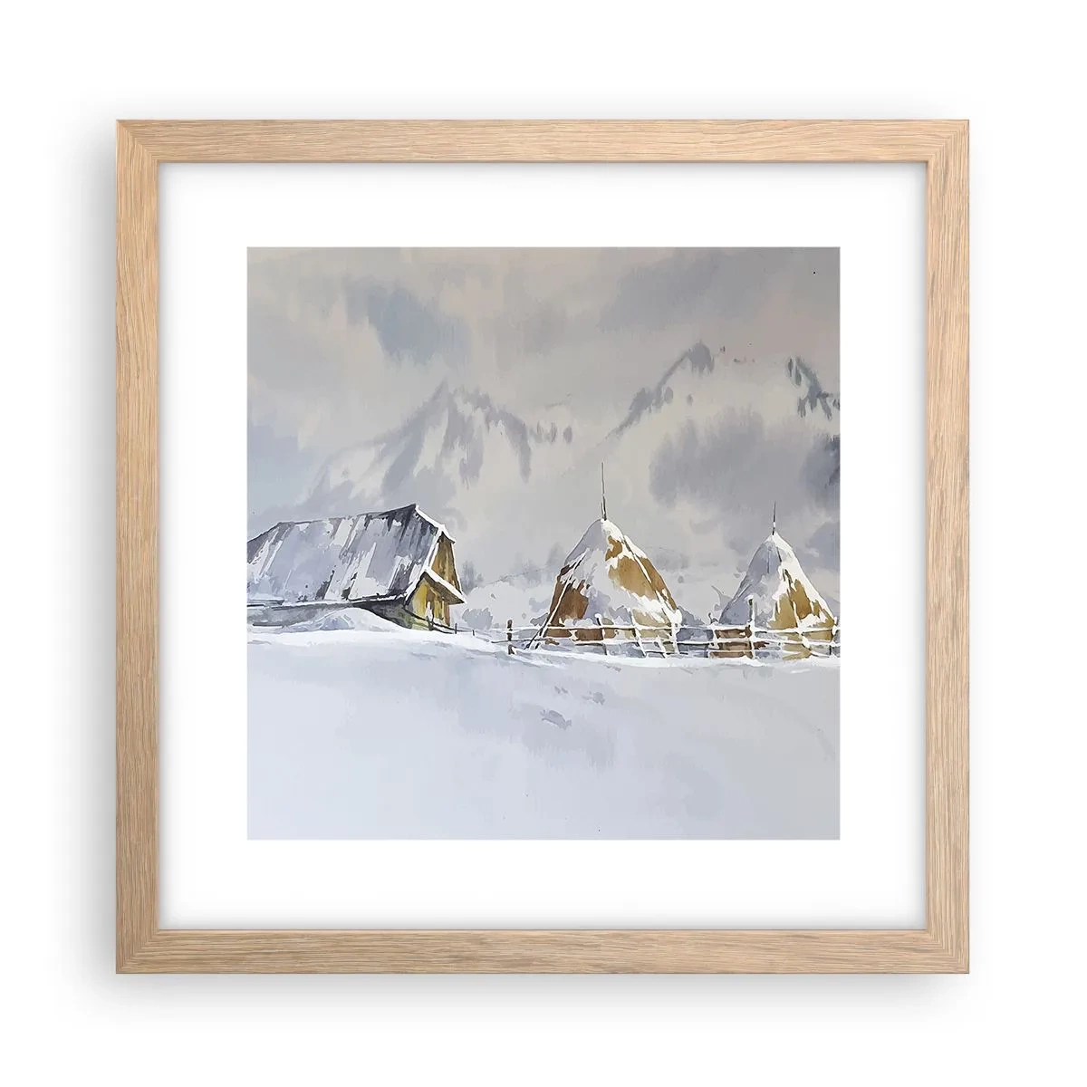 Poster in cornice rovere chiaro - Nella valle innevata - 30x30 cm