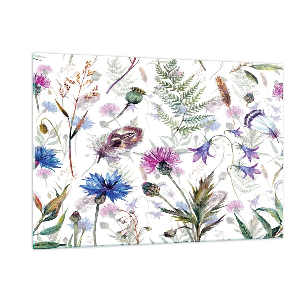 Quadro su vetro - Disegni di fiori selvatici e foglie su uno sfondo chiaro - 120x80cm - Erbario polacco - Decorazione murale moderna per soggiorno e camera da letto ARTTOR