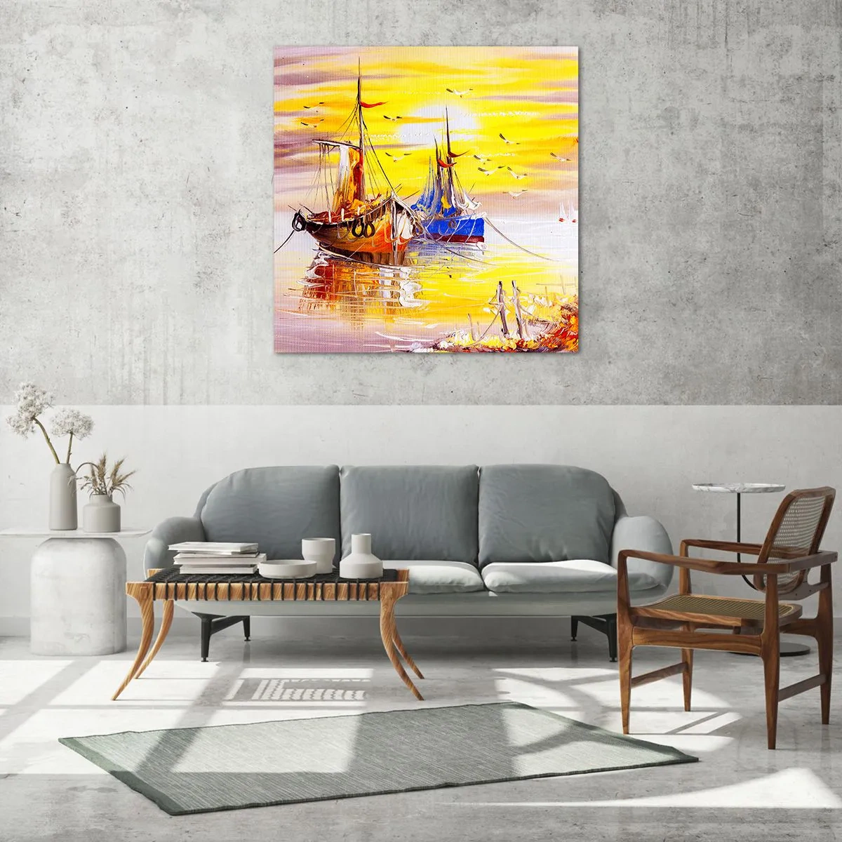 Quadro su vetro - Meritato riposo nel porto - 30x30 cm