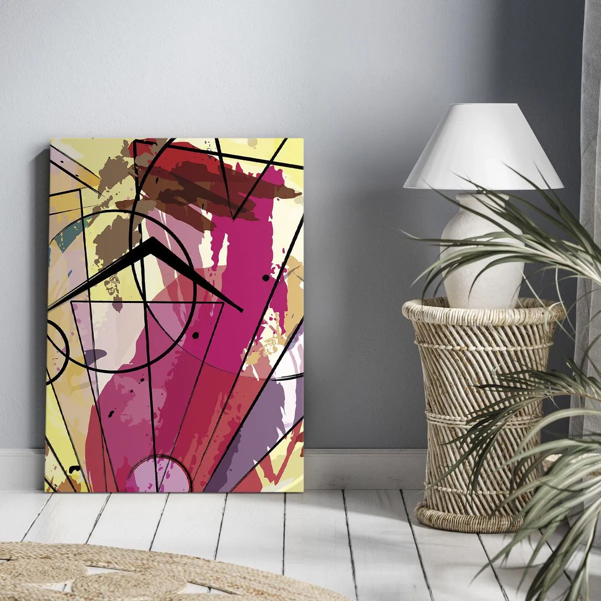 Quadro su tela - Stampe su Tela - Astrazione con linee e forme geometriche - 70x100cm - Esplosione - Decorazione murale moderna per soggiorno e camera da letto ARTTOR