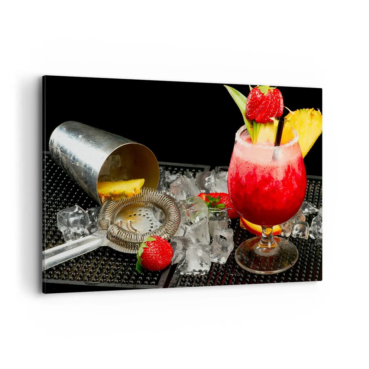 Quadro su tela - Stampe su Tela - Un cocktail colorato con fragole, ghiaccio e ananas - 120x80cm - Incantare il gusto - Decorazione murale moderna per soggiorno e camera da letto ARTTOR