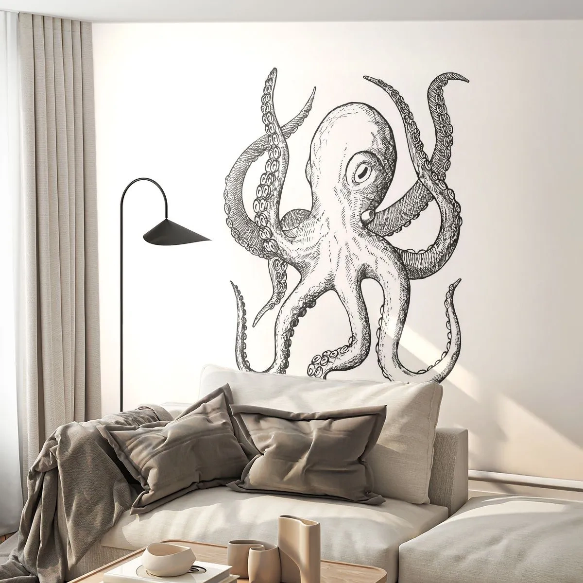 Fotomurali Standard Eco - Ballando con le onde - Polpo, Disegno, Mare - 350x256 cm