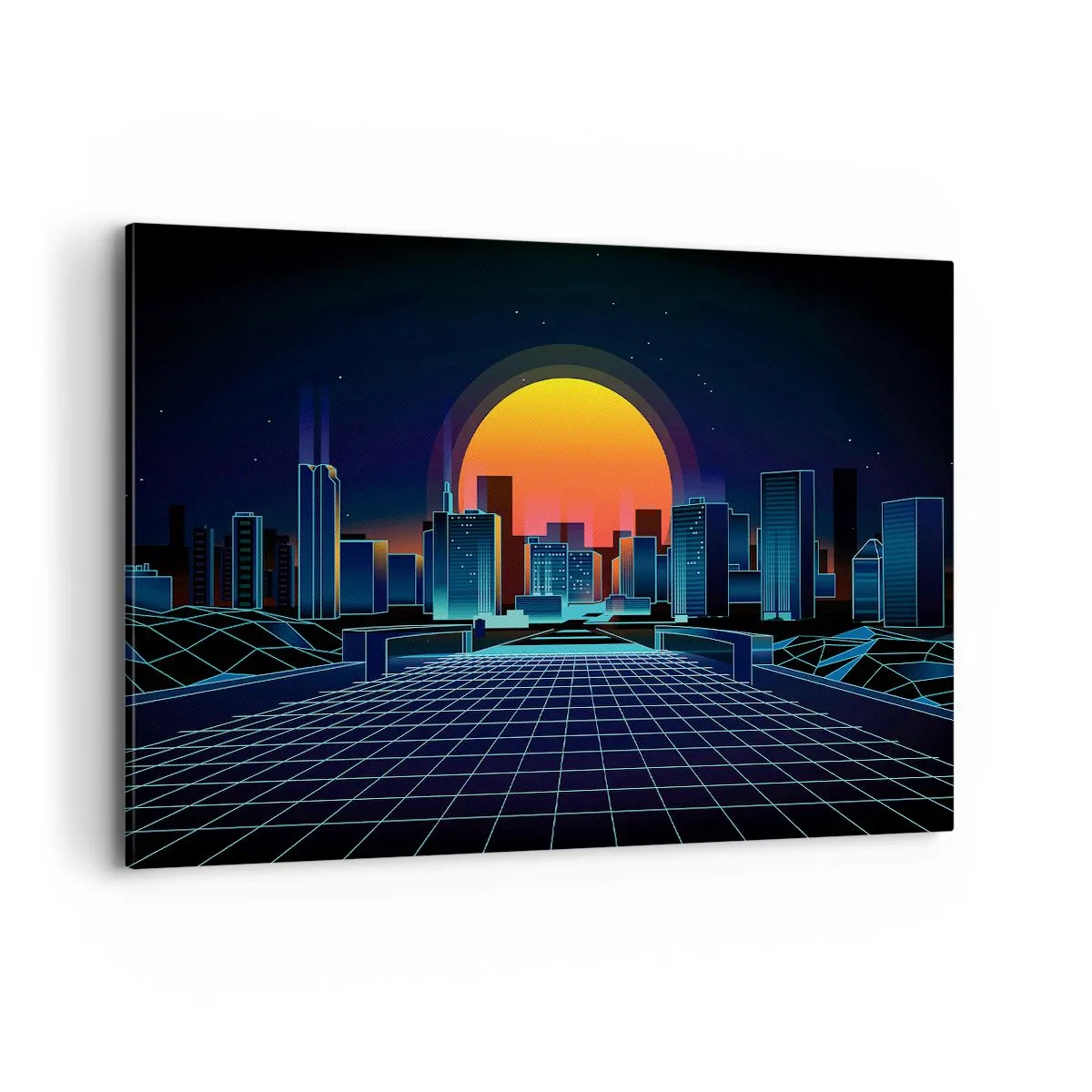 Quadro su tela - Stampe su Tela - Skyline futuristico della città in stile neon - 120x80cm - Davvero vuoi tornare al mondo reale? - Decorazione murale moderna per soggiorno e camera da letto ARTTOR