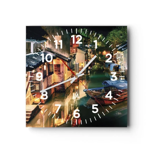 Orologio da parete - Orologio in Vetro - Sera in una via cinese - 30x30 cm