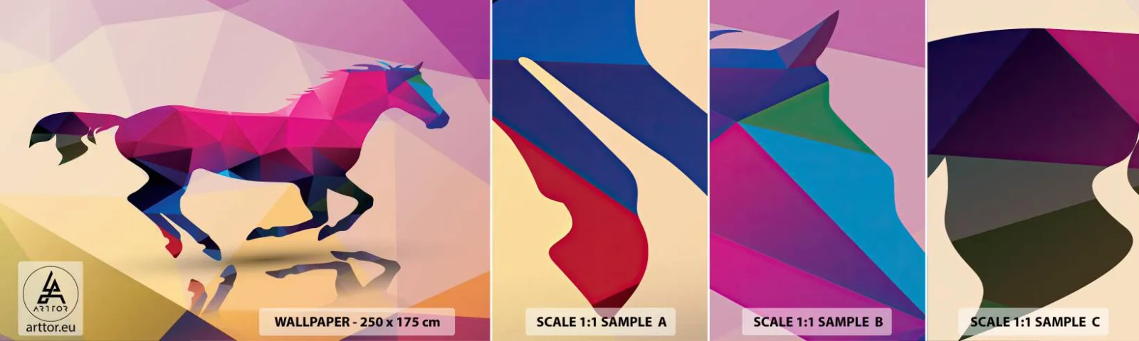 Campione Di Fotomurale Standard Eco - Il cubismo è sempre vivo - Animali, Cavallo, Figura geometrica - 100x30 cm