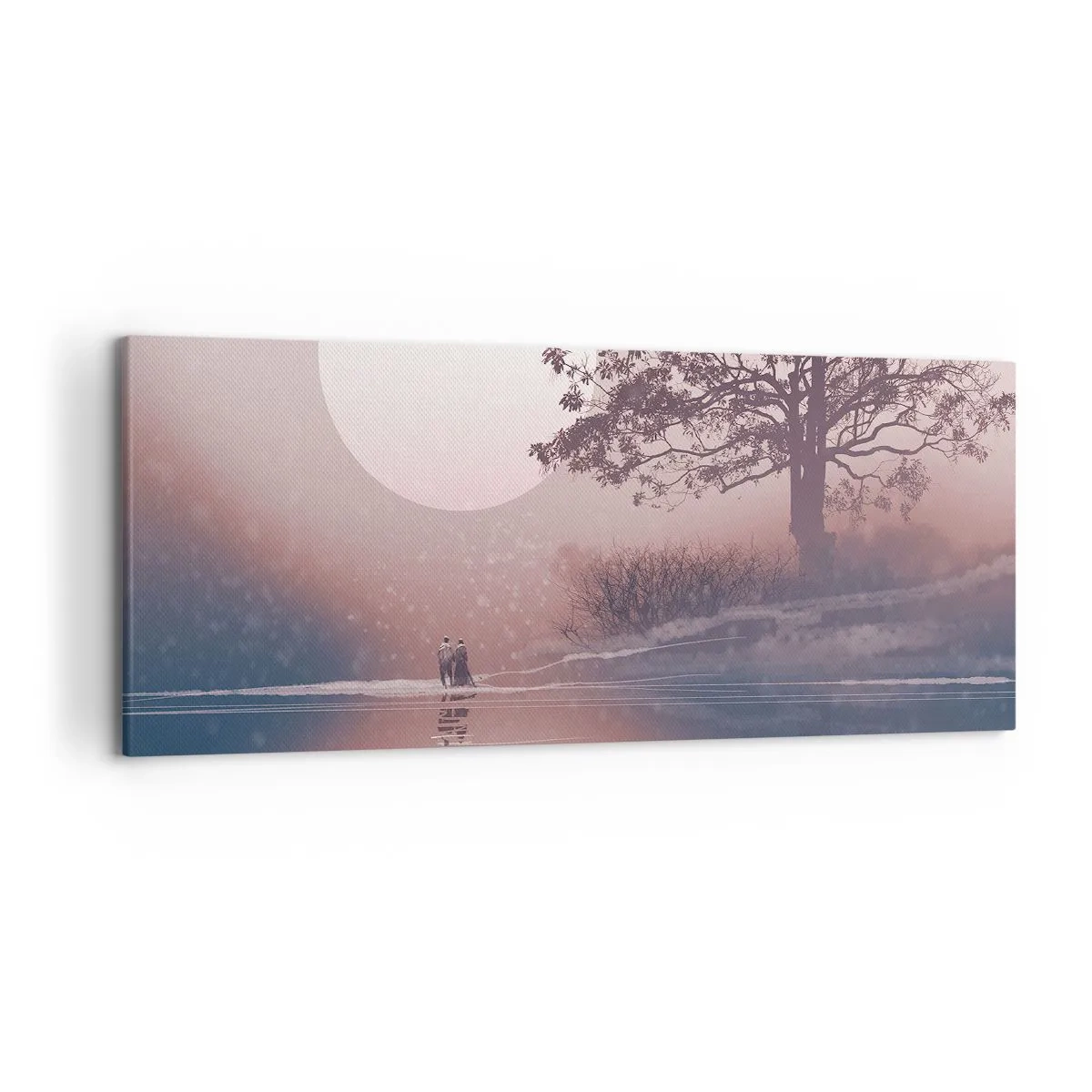 Quadro su tela - Stampe su Tela - Scena romantica con la luna e un albero in riva all'acqua - 120x50cm - Meraviglie della notte - Decorazione murale moderna per soggiorno e camera da letto ARTTOR