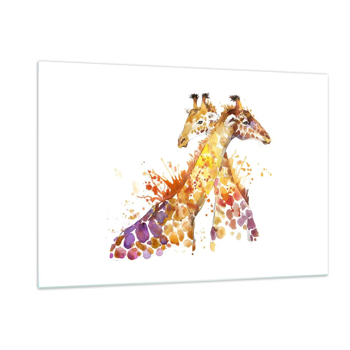 Quadro su vetro - Giraffe artistiche in stile acquerello su sfondo bianco - 120x80cm - È amicizia o amore? - Decorazione murale moderna per soggiorno e camera da letto ARTTOR