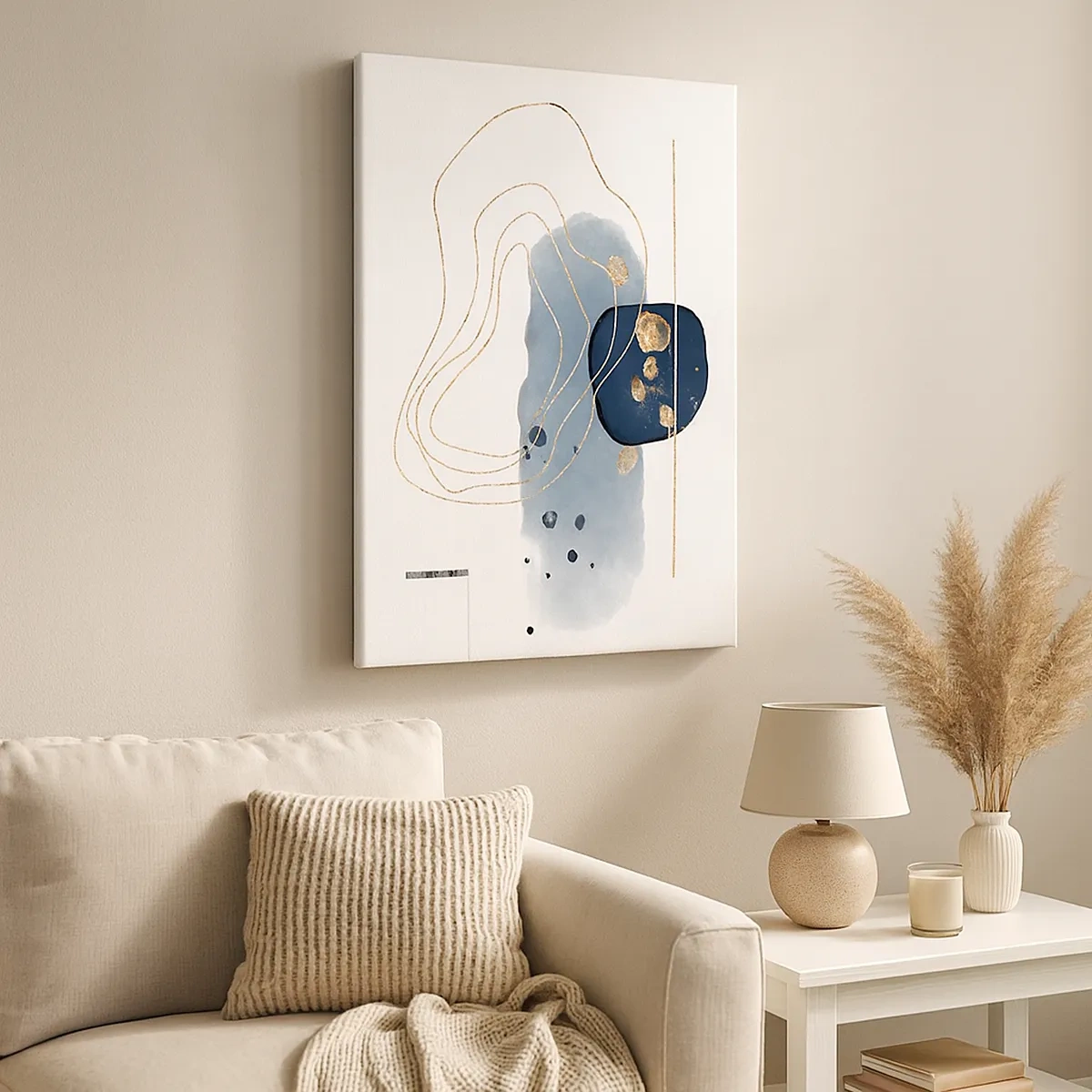 Quadro su tela - Stampe su Tela - Astrazione nei toni del blu e dell'oro - 50x70cm - Fantasia blu e oro - Decorazione murale moderna per soggiorno e camera da letto ARTTOR