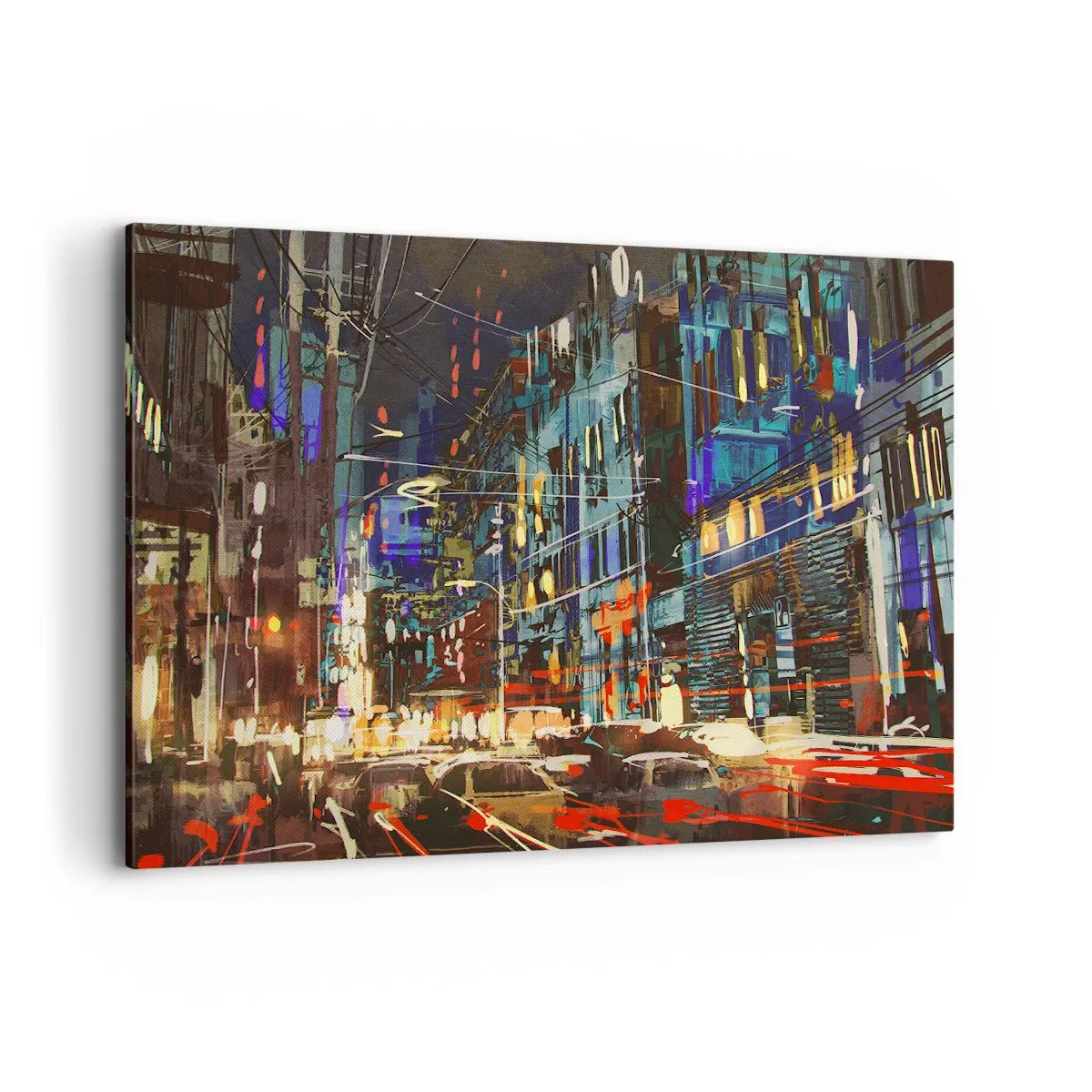 Quadro su tela - Stampe su Tela - Scena notturna della città con luci al neon - 120x80cm - Frastuono serale della strada - Decorazione murale moderna per soggiorno e camera da letto ARTTOR