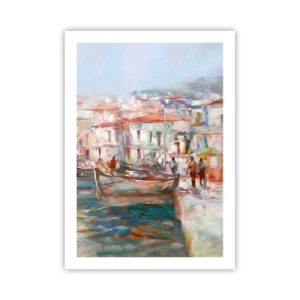 Poster - Un pittoresco porto dai colori pastello - 50x70cm - Vacanze in pastello - Decorazione murale moderna per soggiorno e camera da letto ARTTOR